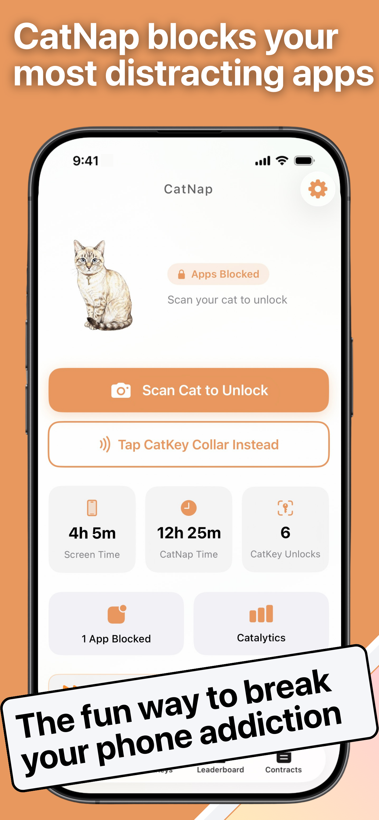 CatNap app screenshot showing blocked apps and scan to unlock